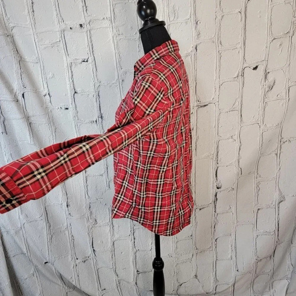 EVAN Picone red plaid Classic Button Down Blouse Relaxed Fit Womens Top - Picture 3 of 6
